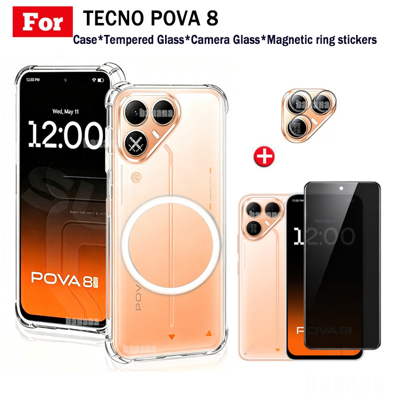 Capa De Telefone TPU Transparente À Prova De Choque Tecno Pova 8 , Compatível Com Carregamento Magnético Sem Fio , Vidro