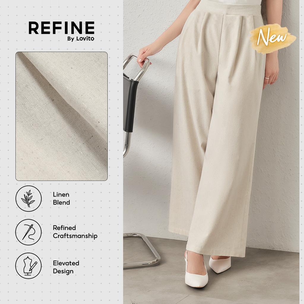 (New Arrival) (Refine by Lovito) Calça Social Mistura Linho Bolso Cor Damasco Tr