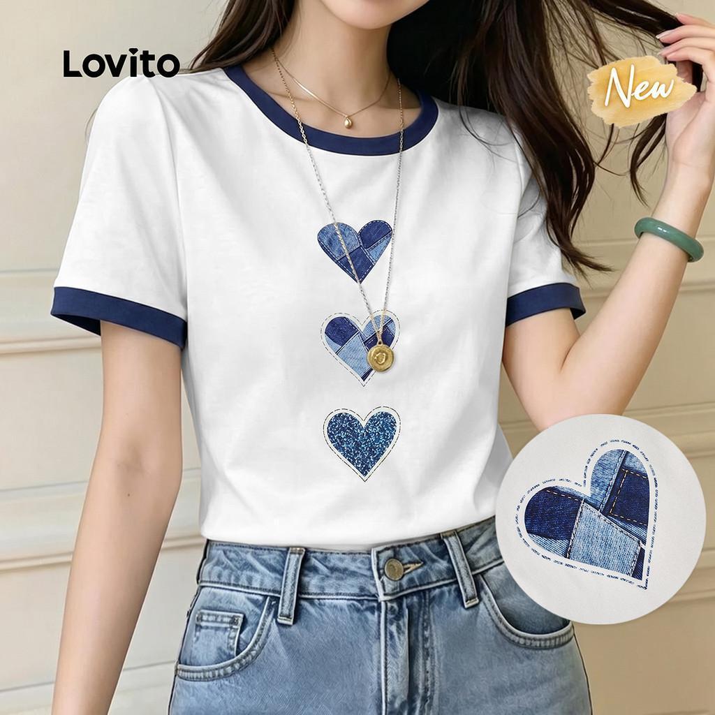 (New Arrival) Lovito Camiseta Casual Colorida em Bloco Coração Primavera/verão B