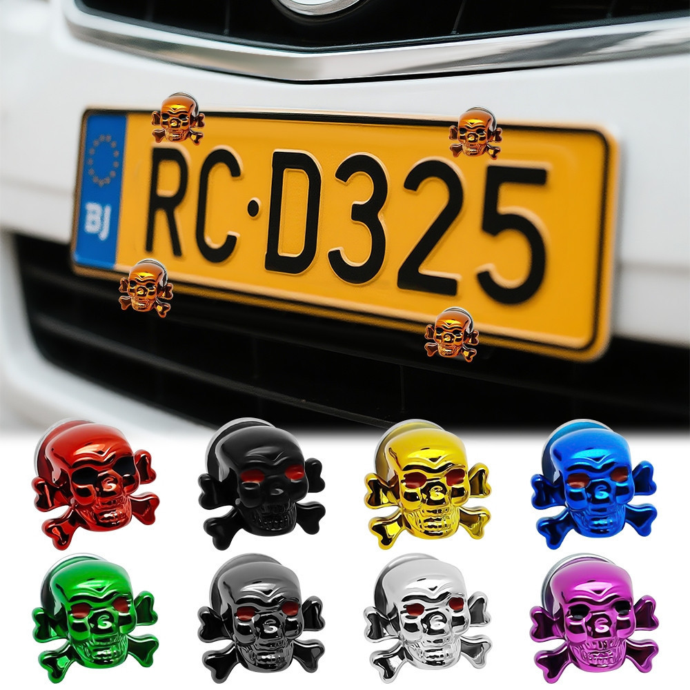 2/4 Peças Parafuso de Placa de Carro Estilo Caveira para Carros e Motocicletas Universais Fixo 123