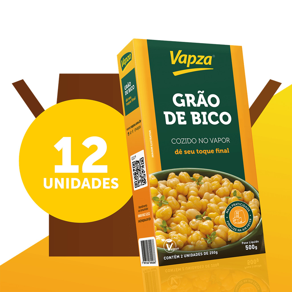 Kit 12 Grão de Bico Cozido no Vapor 500G Vapza
