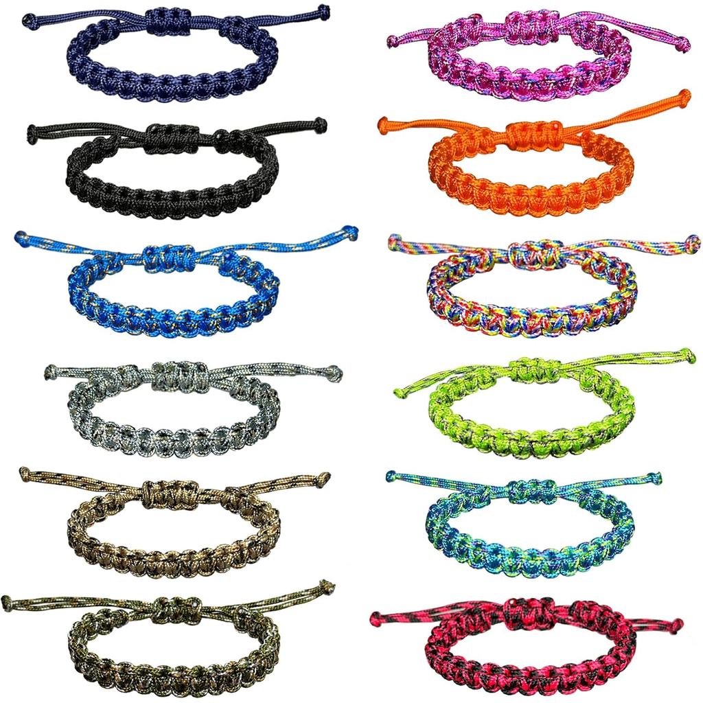 YANMIN 12 peças de pulseiras de amizade de paracord trançado para meninos e meninas adolescentes, pulseiras de paracord 