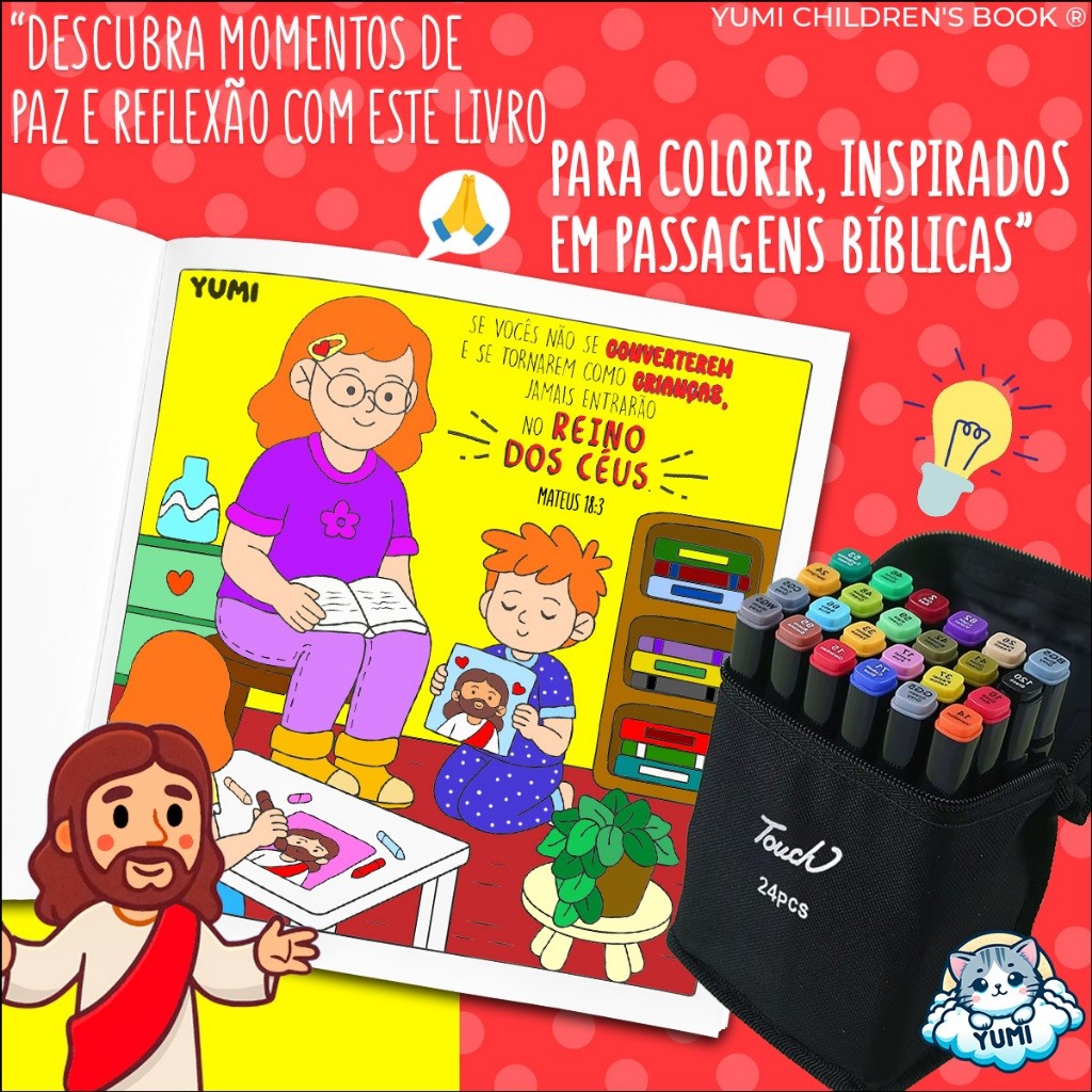 Kit Livro De Colorir God Is Good Historias Bíblicas Colorindo Com Jesus + 24 Canetinhas Canetas Touch Ponta Dupla · foto 2
