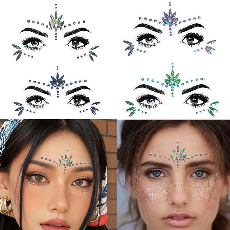 Decoração de beleza rica rosto testa strass pedra preciosa diamante adesivo beleza ao vivo âncora decoração 4 cores