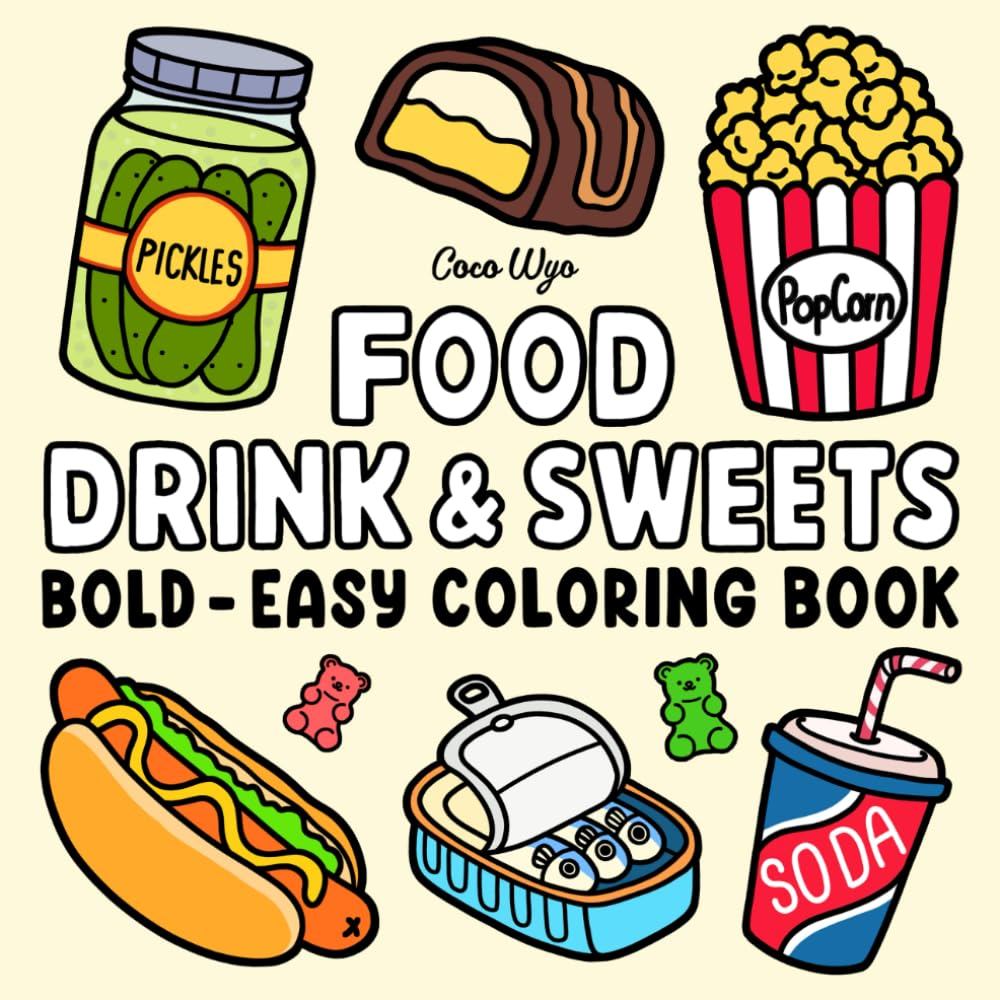Comidas, Bebidas e Doces: Livro de Colorir para Adultos e Crianças, Designs Grandes e Simples para Relaxamento, Apresent
