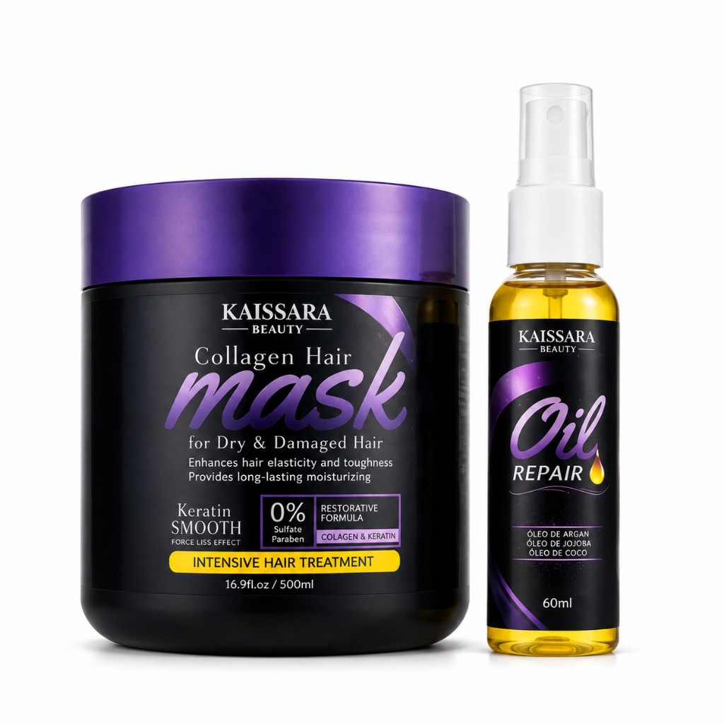 Kit Máscara Collagen 500g + Óleo Kaissara Beauty – Hidratação e Reparação Capilar
