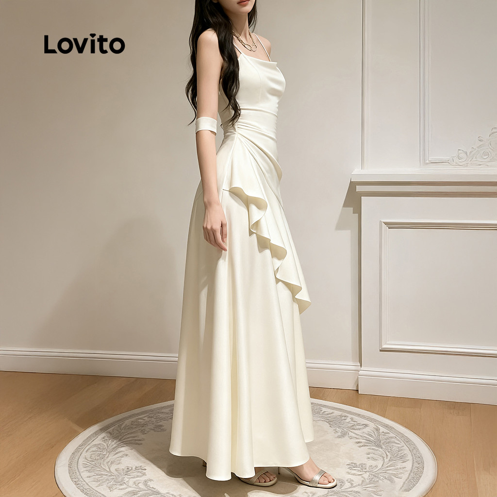 Lovito Assimetrica Elegante Vestido Casamento Formal Dama De Honra Babados Primavera/verão Sofisticado em Damasco Mulheres L171ED208 · foto 2