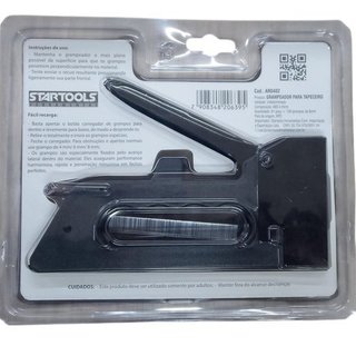 Grampeador Tapeceiro Manual Ferramenta Profissional 100 Grampos 8mm Preto Resistente