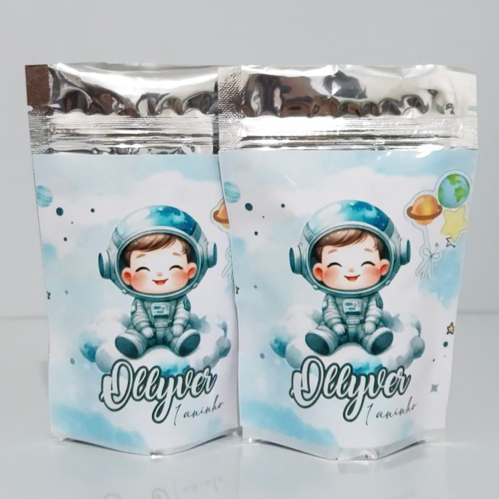 SAQUINHO METALIZADO PERSONALIZADO ASTRONAUTA AQUARELA LEMBRANCINHA PARA FESTA INFANTIL MENINO/MENINA