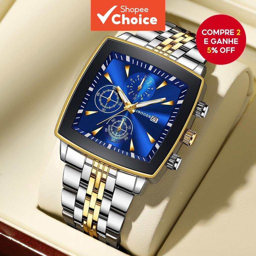  Relógio de Pulso Masculino de Quartzo com Pulseira de Aço Inoxidável, Calendário, Estilo Luxo, Negócios (Sem Caixa)