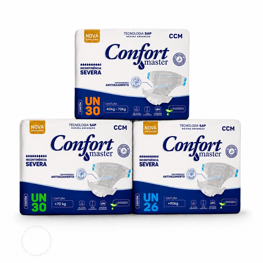 Fralda Geriátrica Confort Master M G EG Alta Absorção Incontinência Severa Unissex Descartável