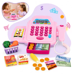 Caixa Registradora Infantil Mercadinho Supermercado Lojinha Calculadora Real Scanner Luz Som Dinheiro Cartão Kizumba