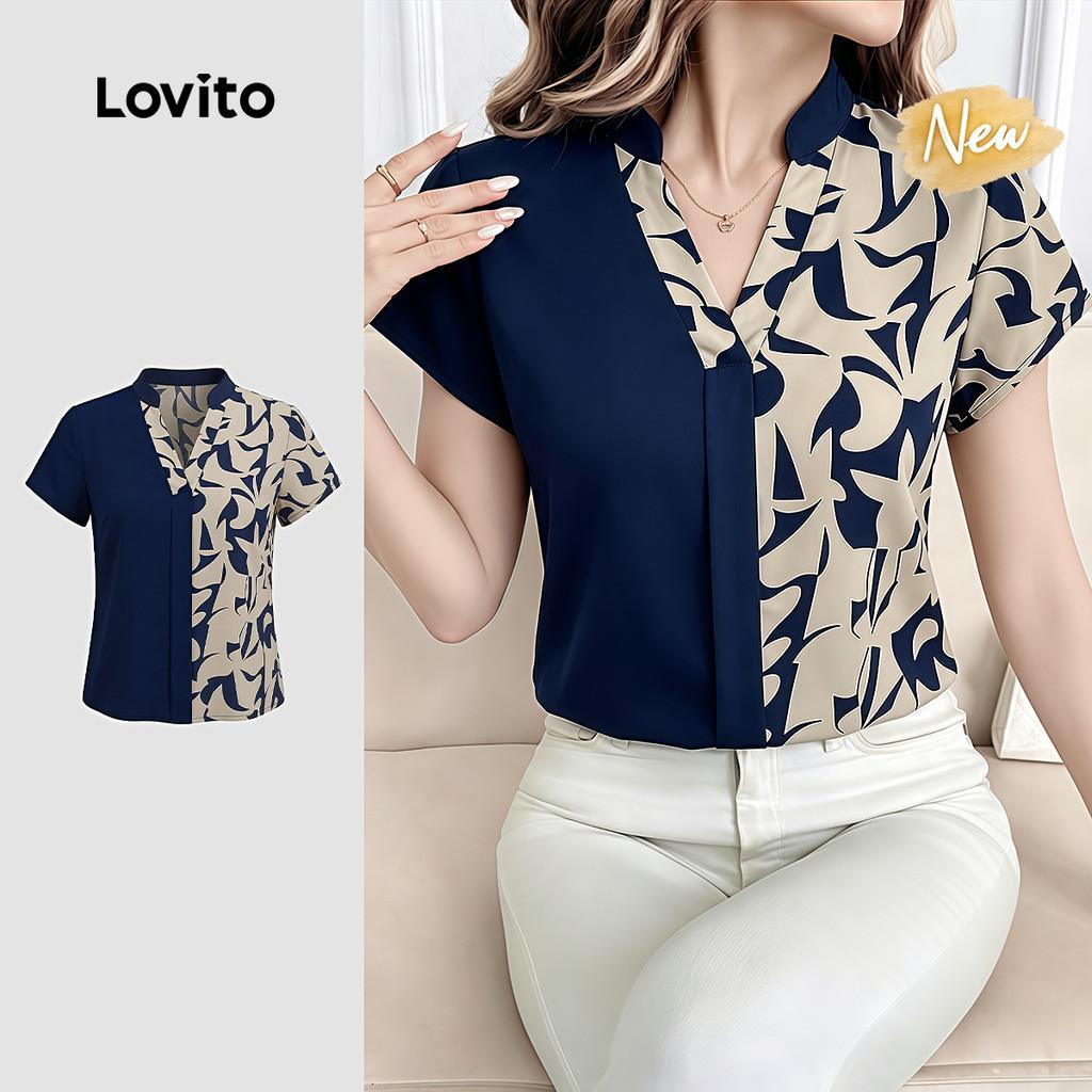 (New Arrival) Lovito Blusa Elegante Falsa 2 em 1 com Costura de Tecidos para Pri