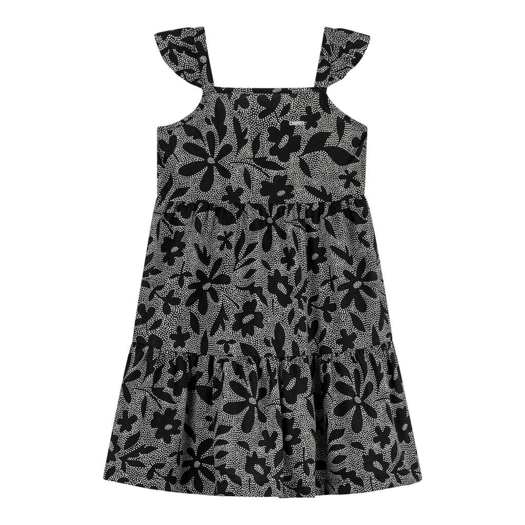 Vestido Infantil Menina Pontilhismo Floral Elian Preto