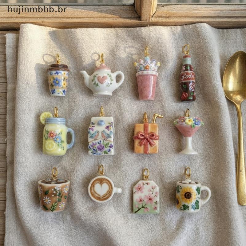 huji Comida Bebida Temático Cobre Encantos Mini Xícara De Café Pingente Para Artesanal Nelace Pulseira Jóias DIY Projeto