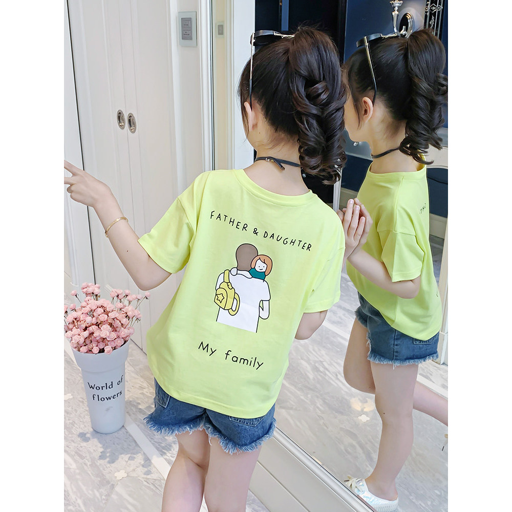 Meninas influenciador camiseta roupas de verão 2026 novo estilo moda crianças dos desenhos animados impresso algodão cam