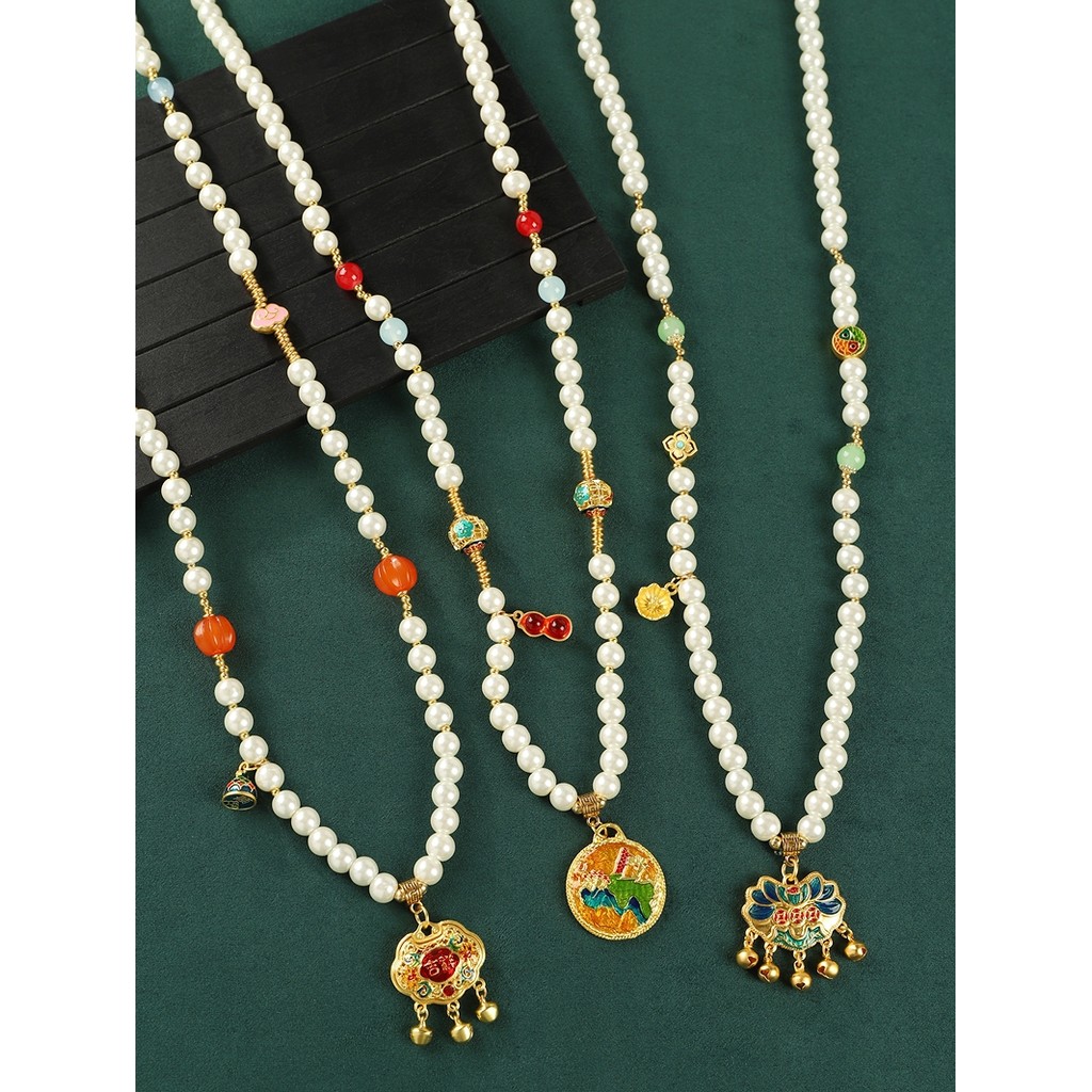 Longo Original chinês pérola colar antigo lei areia ouro pingente nicho temperamento High-End camisola corrente acessóri