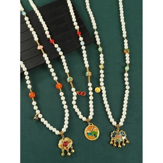 Longo Original chinês pérola colar antigo lei areia ouro pingente nicho temperamento High-End camisola corrente acessóri