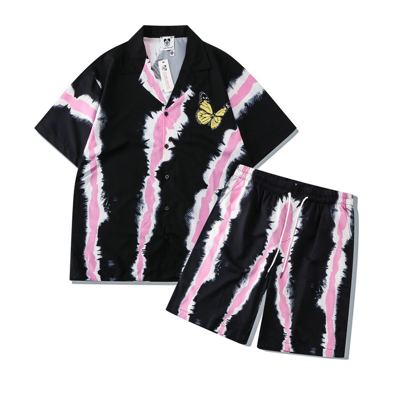 [Novo produto] Conjunto de camisa Casual High Street Digital Impresso Borboleta Solta Shorts de manga curta Masculino [V