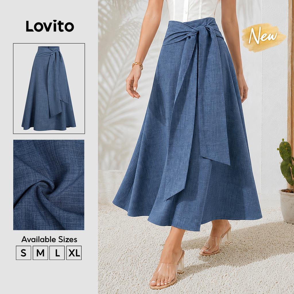 (New Arrival) Lovito Saias Boho com Cordão Azul Primavera/verão para Mulheres SK