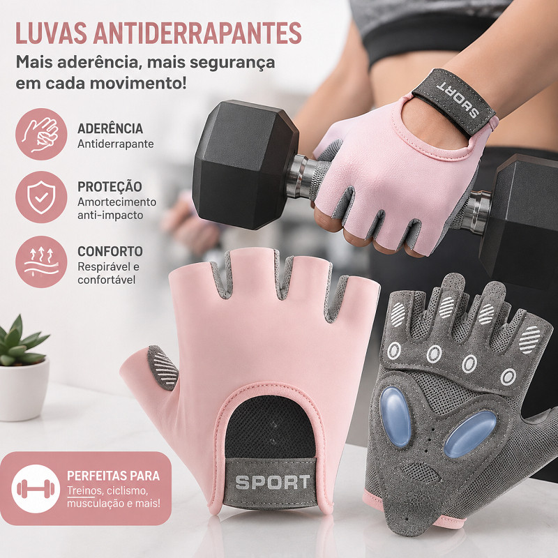 Luvas Esportivas Femininas Sem Dedos Silicone Antiderrapante com Almofadas para Academia, Leve e transparente, durável