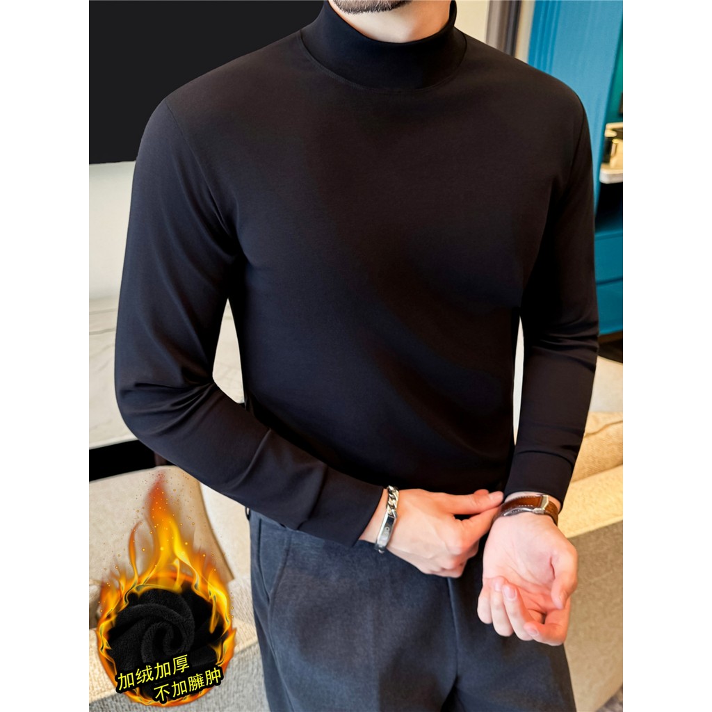 Meia gola alta forro de lã de manga comprida camisa de fundo masculina outono inverno engrossado quente fino-ajuste Stre