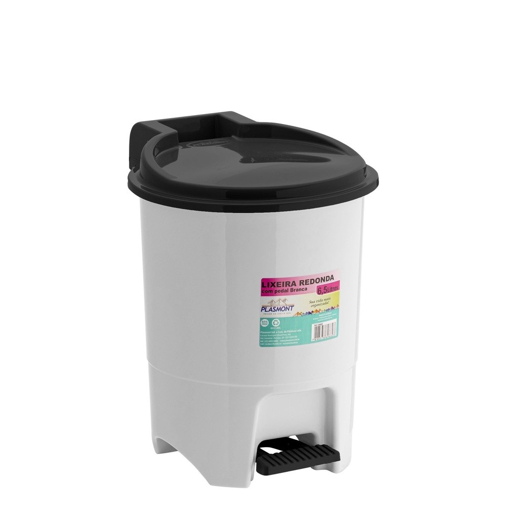 Lixeira Redonda Com Tampa E Pedal De Plastico - 6,5 litros