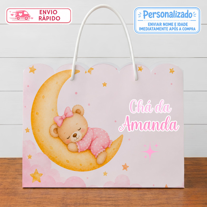Sacolinha Chá de Bebê Menina Ursinha Lembrancinhas Festa infantil Aniversário Sacola G