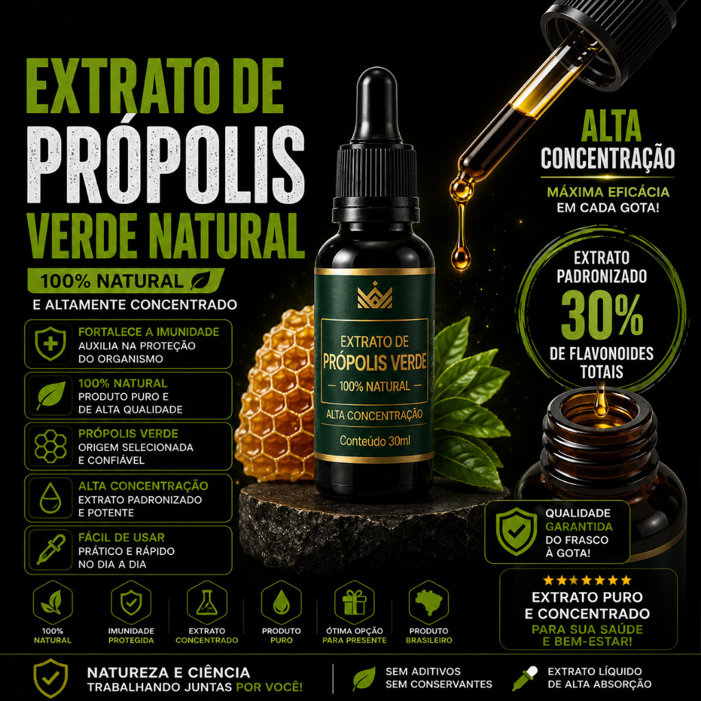 Extrato de Própolis Verde 30ml SUPER CONCENTRADO Com ou SEM ALCOOL 100% Natural Forte Original Vitty — imagem 2 de 2