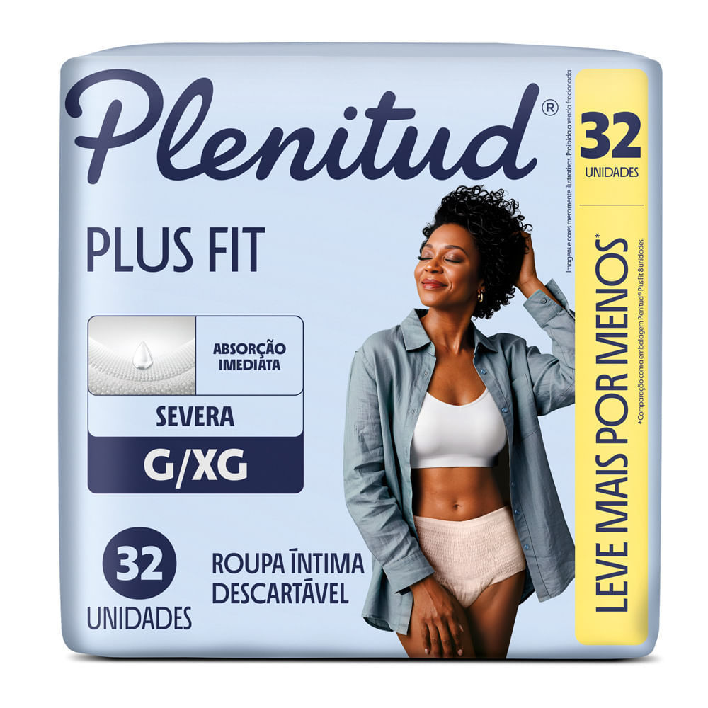 Roupa Íntima Plenitud Plus Fit Tamanho G/XG 32 Unidades Descartáveis Leve Mais por Menos