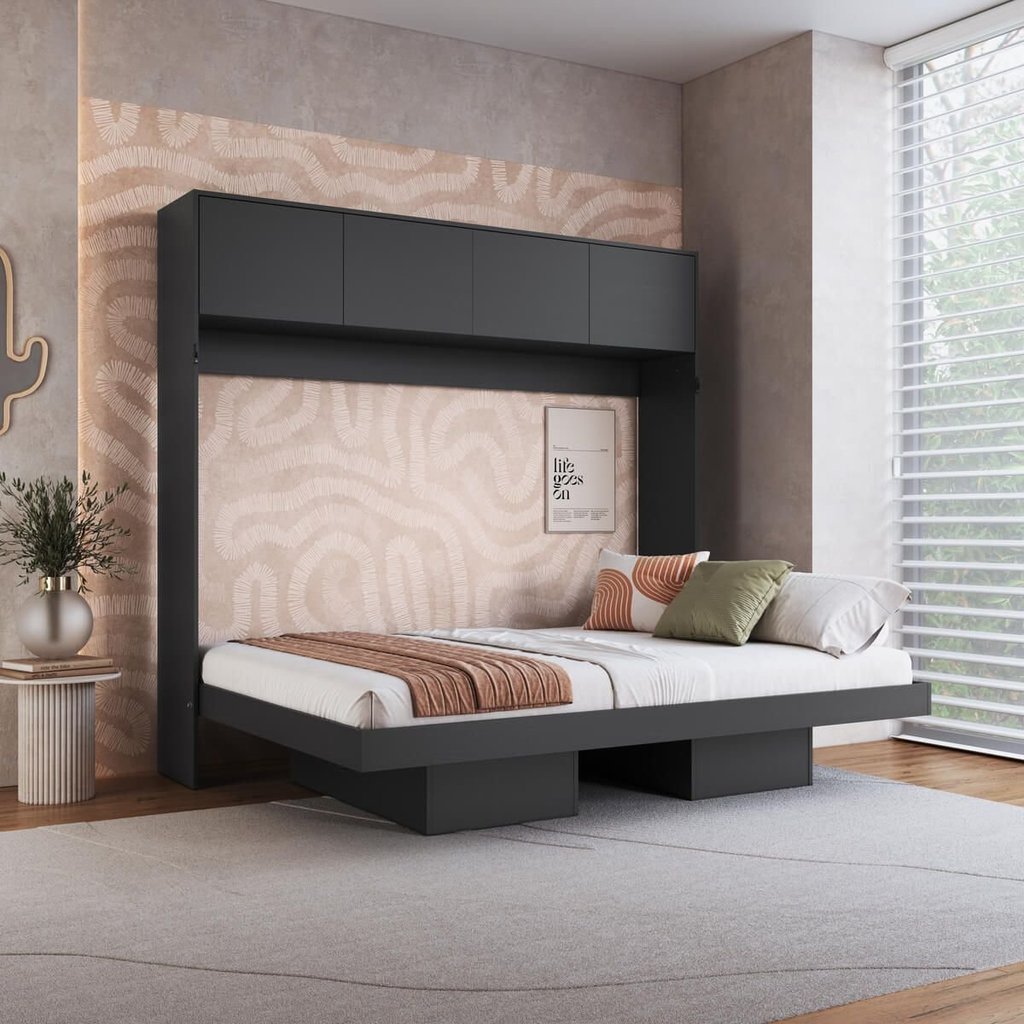 Cama Casal Articulável Horizontal com Portas 140 Hanover Yescasa Cinza/Grafite Grafite