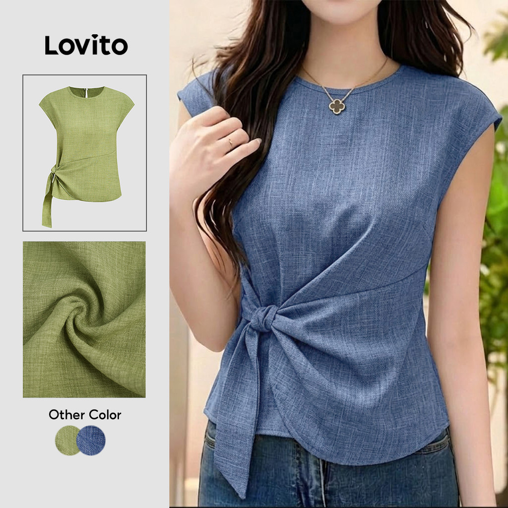 (New Arrival) Lovito Blusa Elegante com Pregas para a Primavera/verão Khaki para