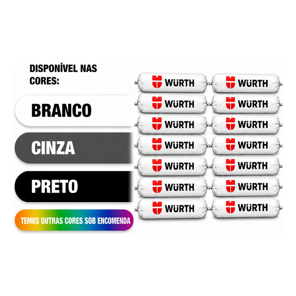 Kit 24 Selantes Pu 40 Preto Construção Sachê 800g Wurth