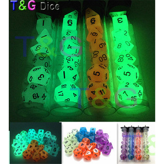 Venda Quente D4 D6 D8 D10 D12 D20 masmorras e dragões cor conjunto de 7 peças dados de grupo de corrida dados luminosos