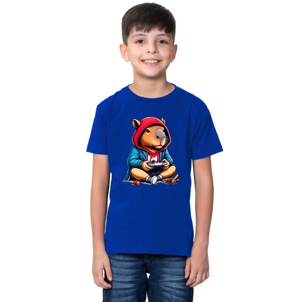 Camiseta Infantil Masculina De Algodão Estampada Capivara Player