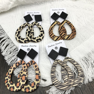 Brincos leopardo impressão Zebra impressão gota de chuva brincos longos de madeira Retro estilo boêmio brincos praia