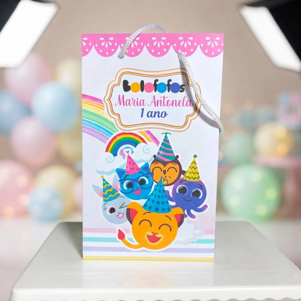 Sacolinhas Personalizada Pequena Bolofofos Menina  Personalizado Com Nome e Idade Festa Infantil Lembrancinha