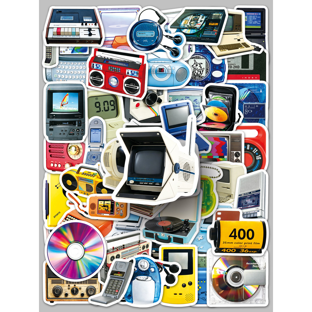 50 folhas adesivos de tecnologia nostálgica ins idade decoração elétrica à prova dwaterproof água Tablet PC copo de água