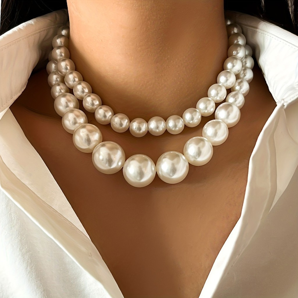 2pcs /set Colar de Pérolas Artificiais Estilo Barroco Exagerado Colar de Pérolas Artificiais Presente Único Jóias de Mod