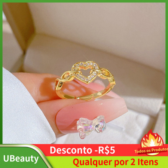 Anel de Diamante Completo Love para Mulheres, Anel Ajustável Feminino, Joias Minimalistas, Anéis de Casal, Acessórios