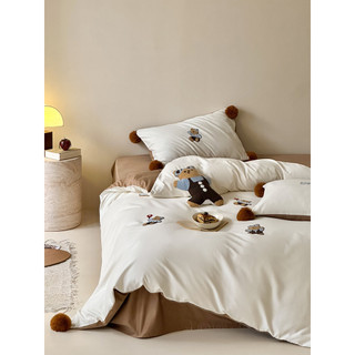 Novo estilo de cama escovada conjunto de quatro peças outono inverno engrossado bola de pele dos desenhos animados puro 