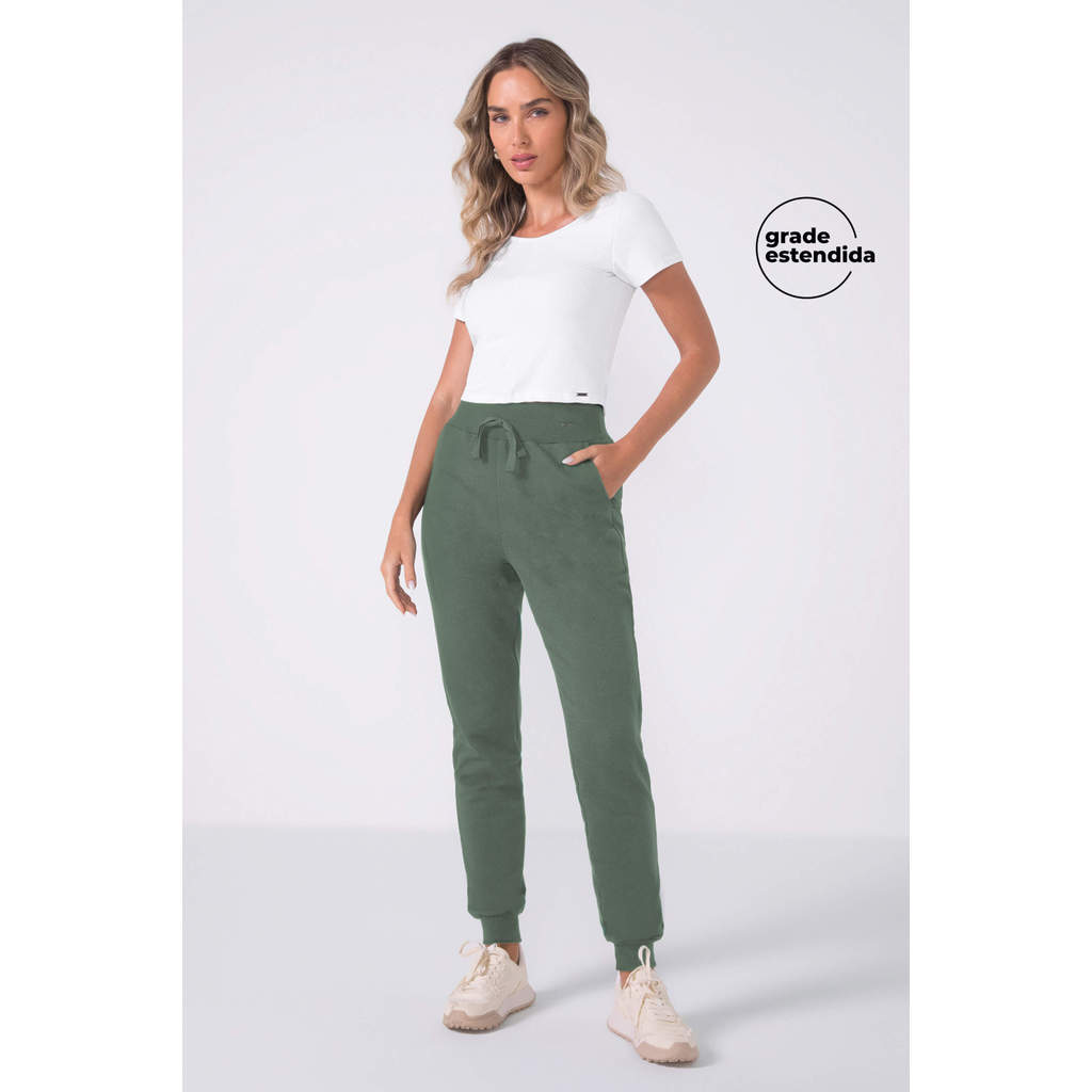 Calça Feminina Moletom Com Cordão Marialícia Verde