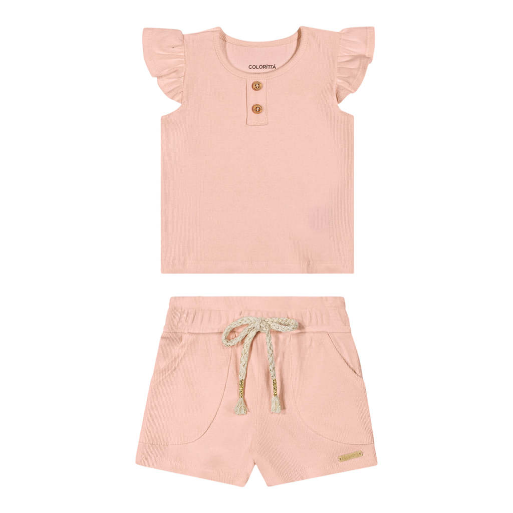 Conjunto Bebê Menina Ribana Com Babados Colorittá Rosa