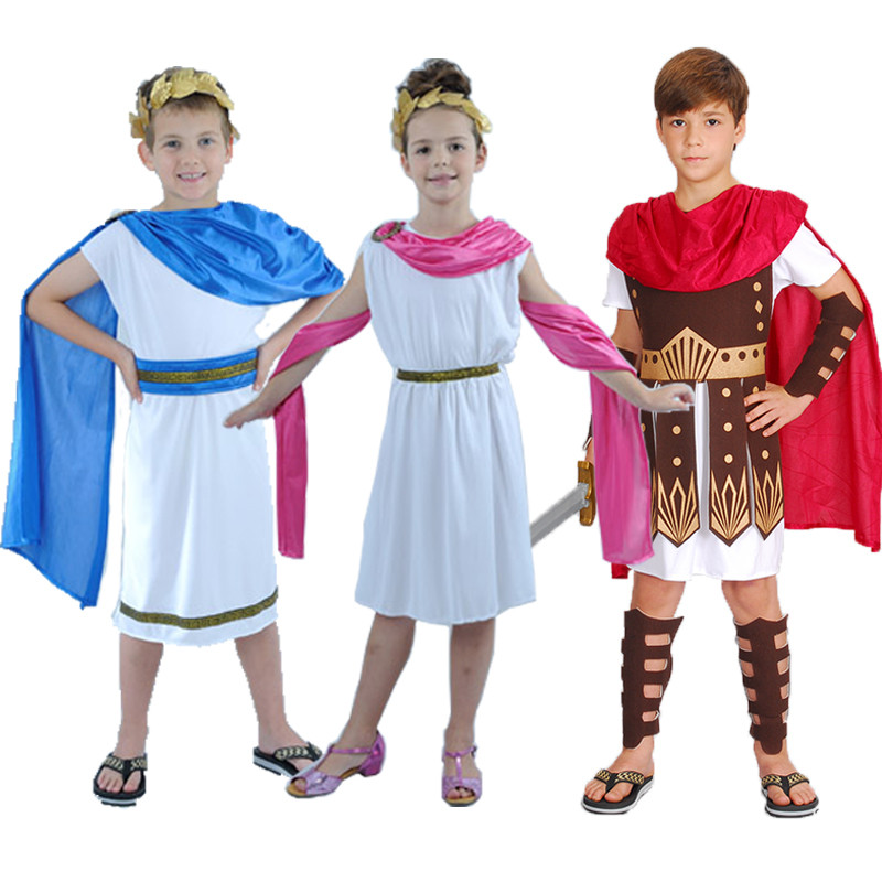Dia das crianças roupas de proteção ambiental COS antigo grécia príncipe roupas princesa manto masculino feminino romano