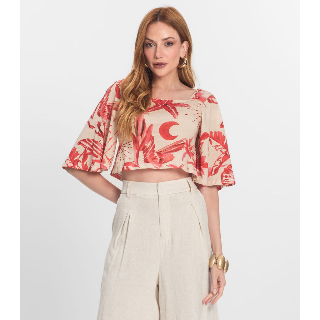 Blusa Cropped Manga Ampla em Meia Malha Endless Laranja