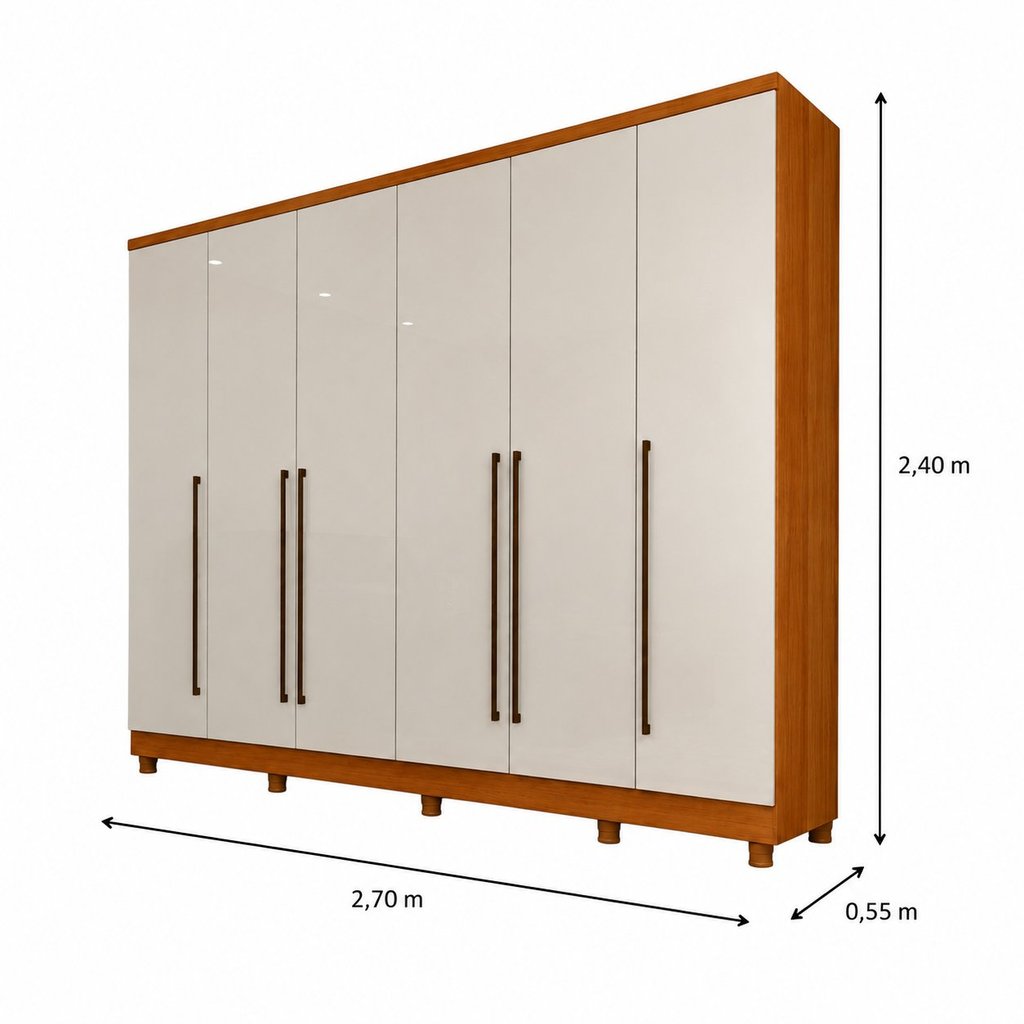 Guarda-Roupa Casal com Pés 6 Portas 8 Gavetas 270cm Sevilla Cinamomo/Off White — imagem 2 de 2