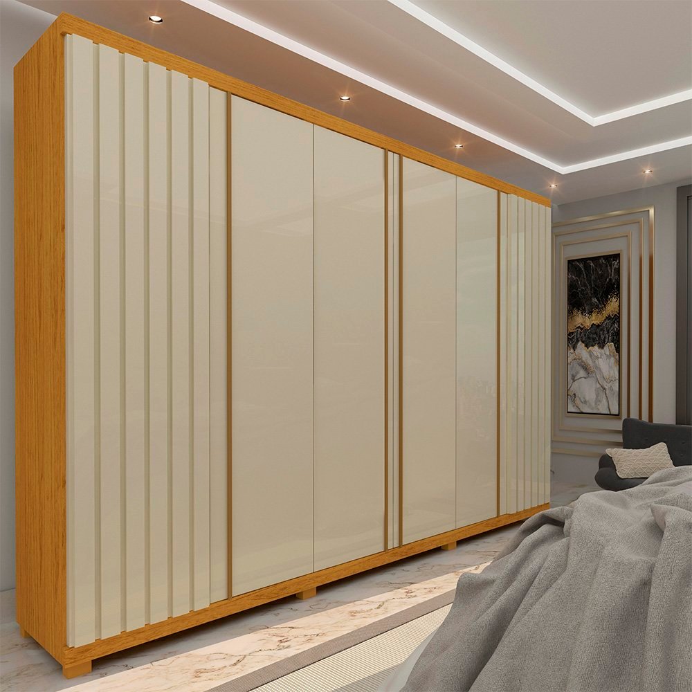 Guarda Roupa Casal 6 Portas 4 Gavetas Absolut New 100% MDF Marrom/Marrome/Off White Naturale/Off White