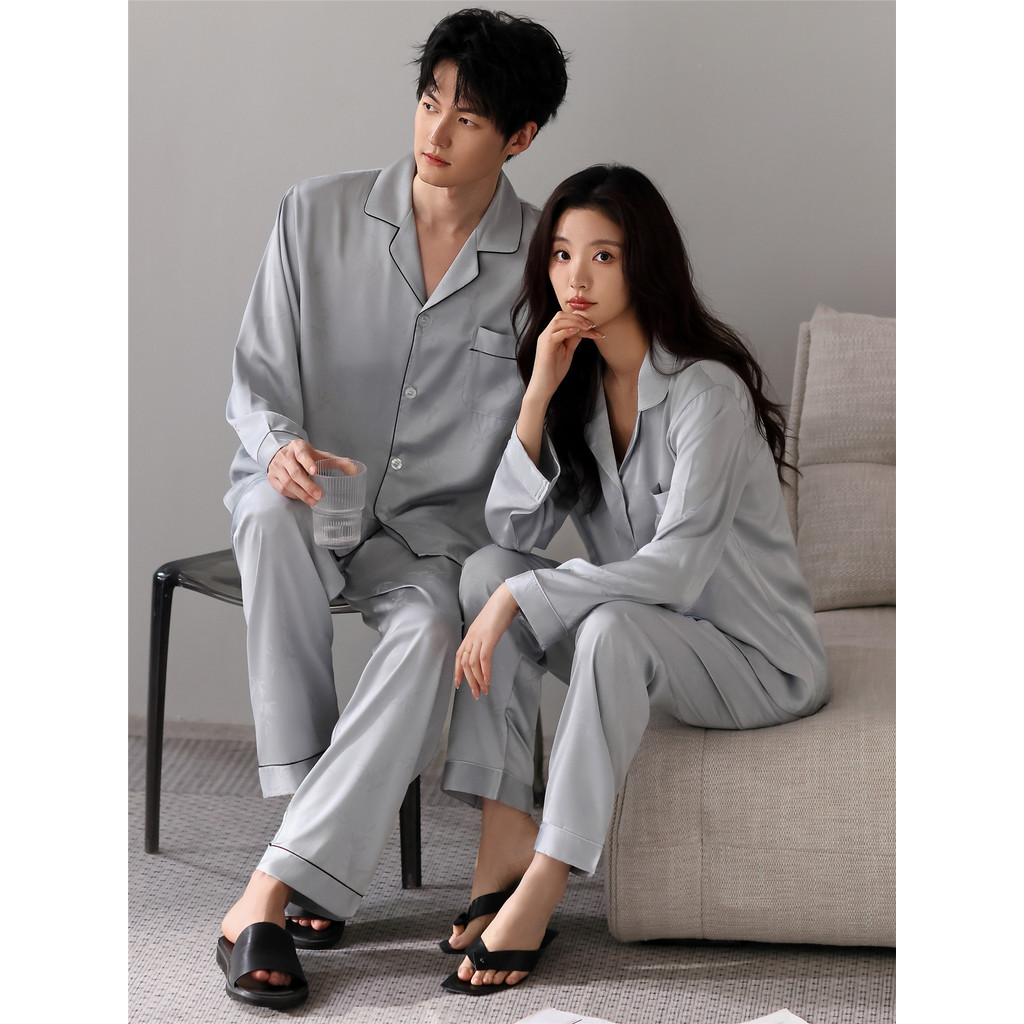 Pijamas casal de manga comprida masculino primavera outono estilo gelo seda verão Homewear feminino 2026 novo estilo Hig