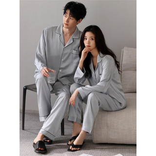 Pijamas casal de manga comprida masculino primavera outono estilo gelo seda verão Homewear feminino 2026 novo estilo Hig