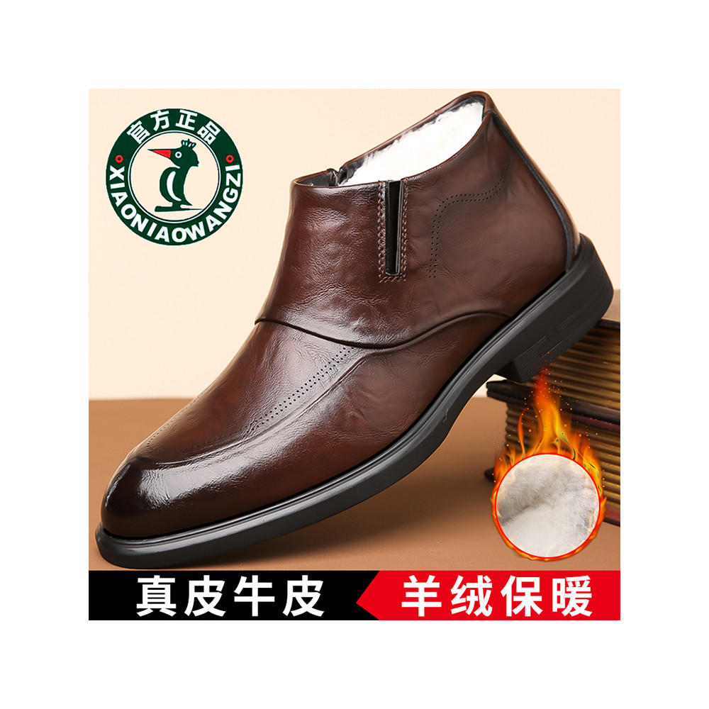 Oren Woodpecker Sapatos masculinos de inverno, negócios, roupa Formal, sapatos de couro de cano alto, lã quente, algodão